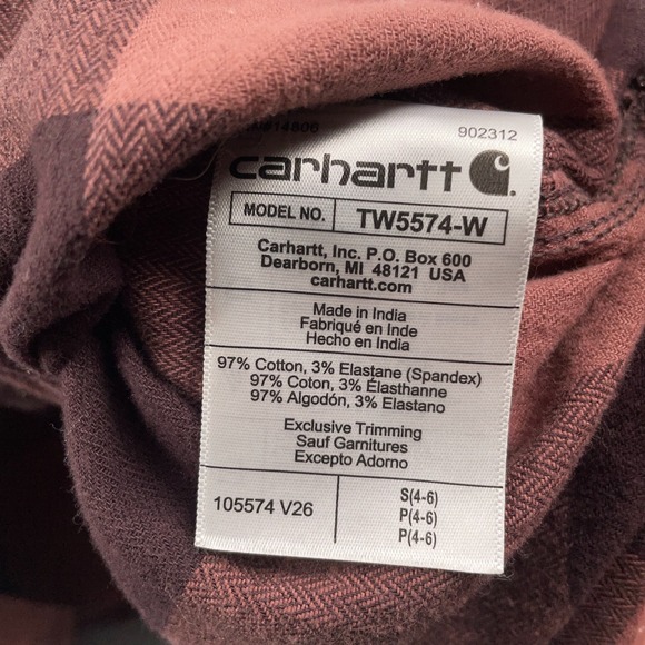 Carhartt Shirt Womens Small Red Plaid Flannel Loose Fit Workwear Rugged Flex - Picture 10 of 11